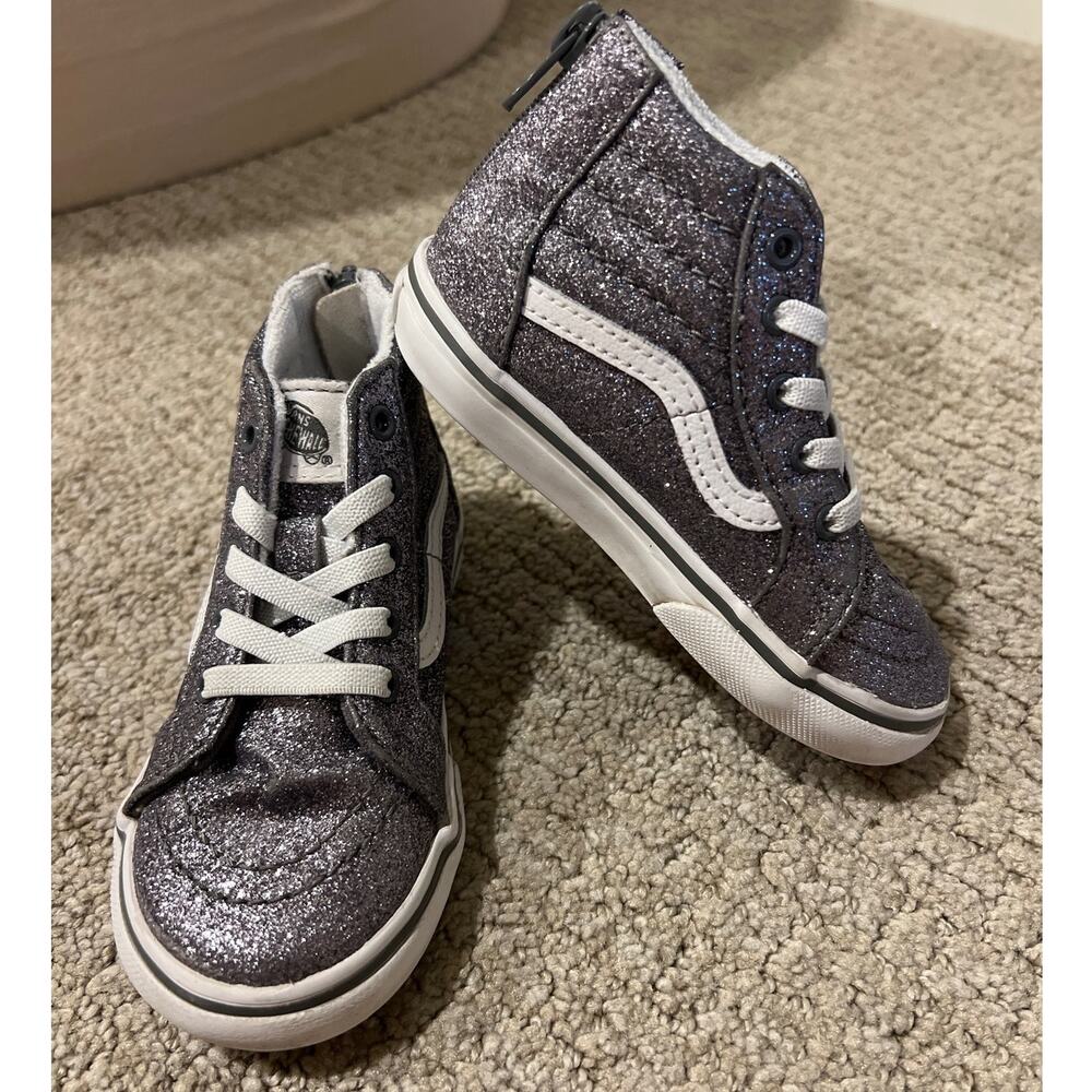 Vans Sk8-Hi Zip Sneaker Pewter Glitter Toddler 7.5